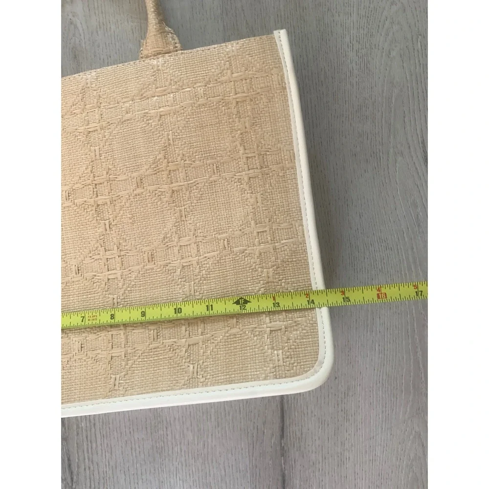 Antik Kraft‎ Woven Straw Tote Bag Beige Cream Geometric Coastal Boho Handbag